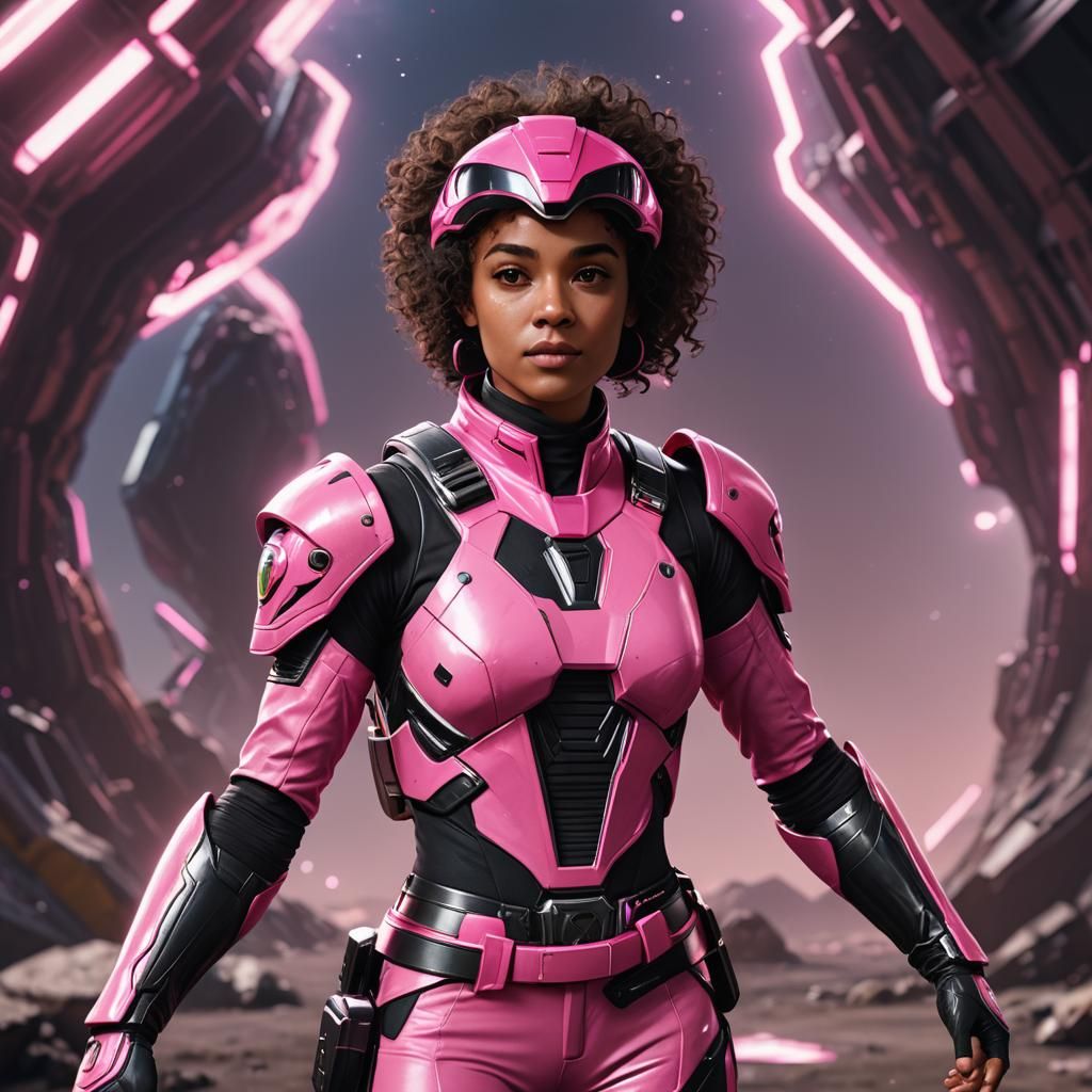 Black Space Ranger in Pink Suit: 3D Game Art