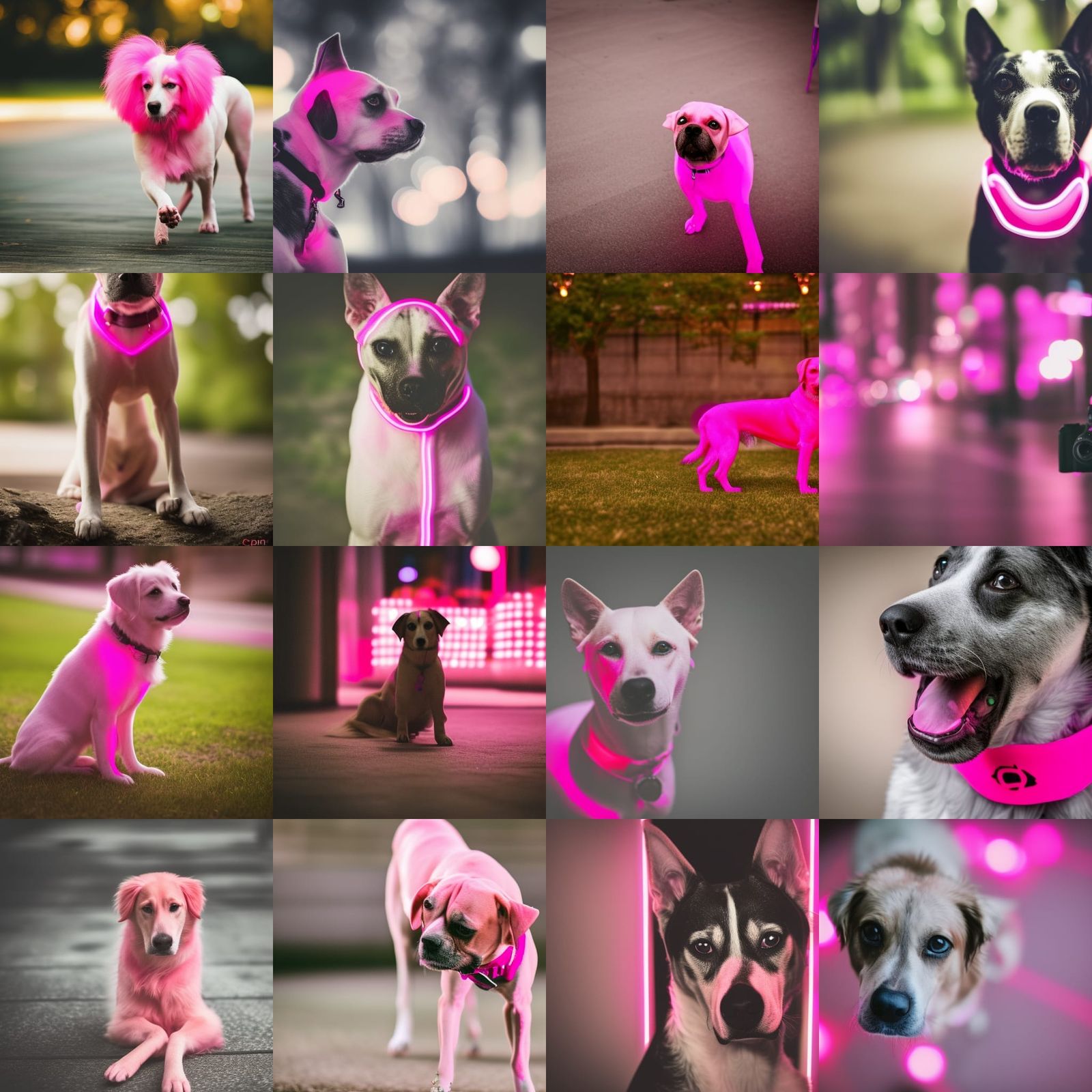 Pink Neon Dog in Professional Photography Style
