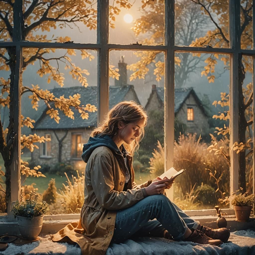 Dreamy English Cottage in Rainy Fog: Cinematic Film Still