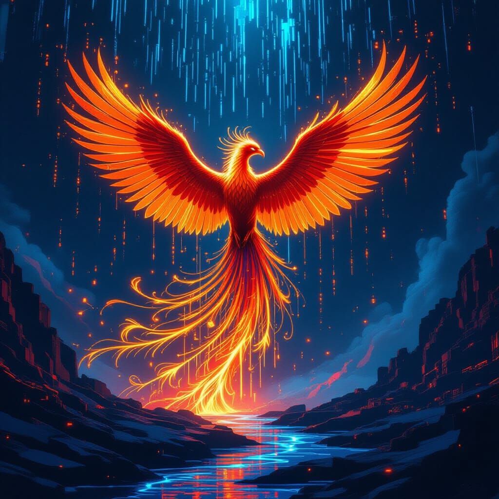 Majestic Phoenix Rises From Binary Code