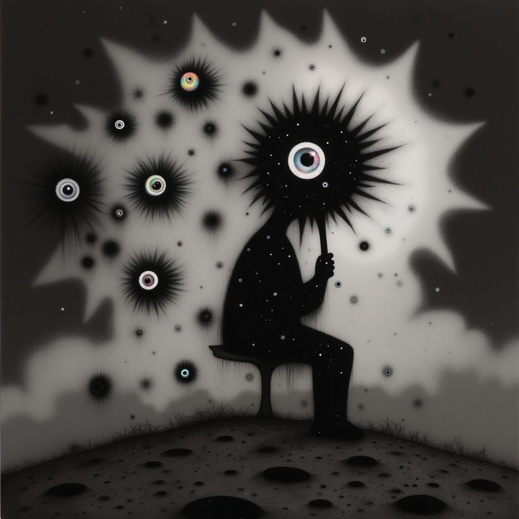 Surreal Charcoal Landscape with Dark Shadows and Negative Ef...