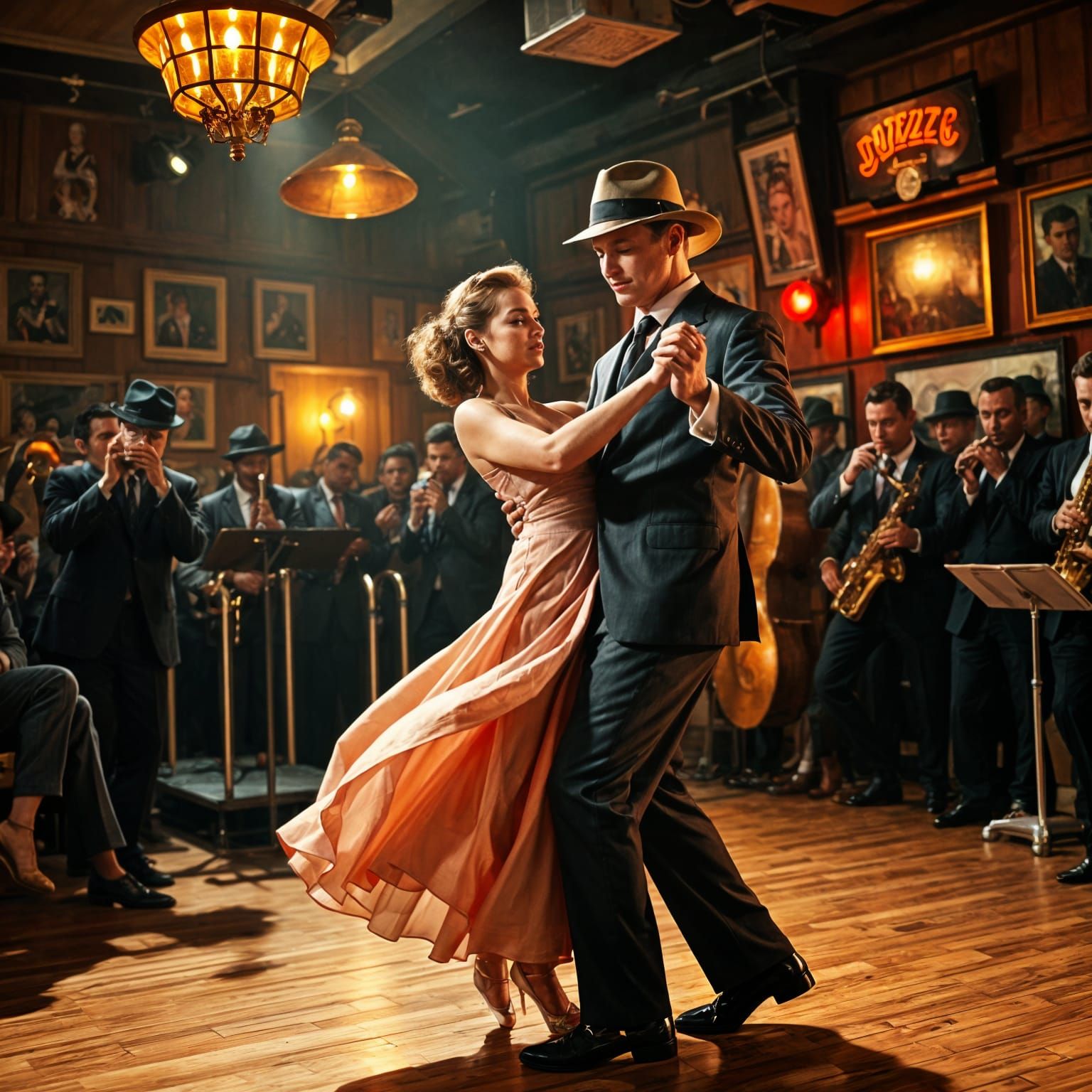 Stylish 1950s Couple Dancing in Jazz Club