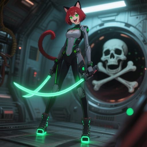 Anime Space Pirate Captain Akane in Gritty Cel-Shaded Style