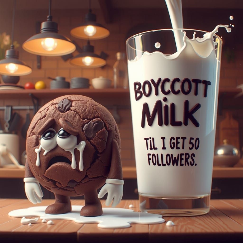 Milk Spill Message with Sad Cookie Character
