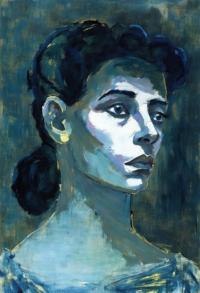 Brooding Woman in Expressionist Style