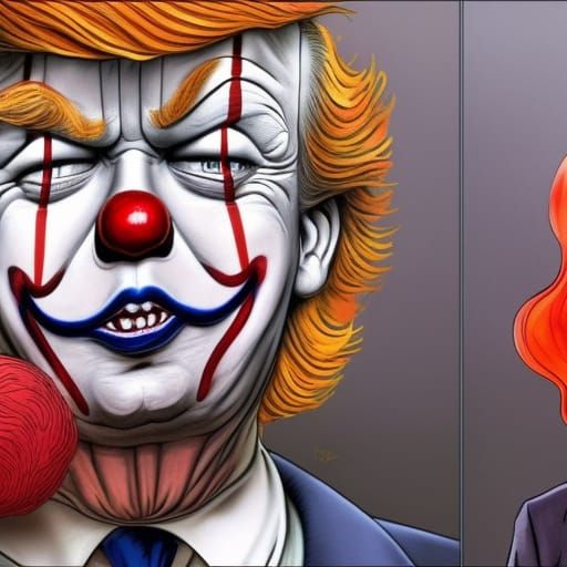 Donald Trump as Pennywise in Seinen Manga Style
