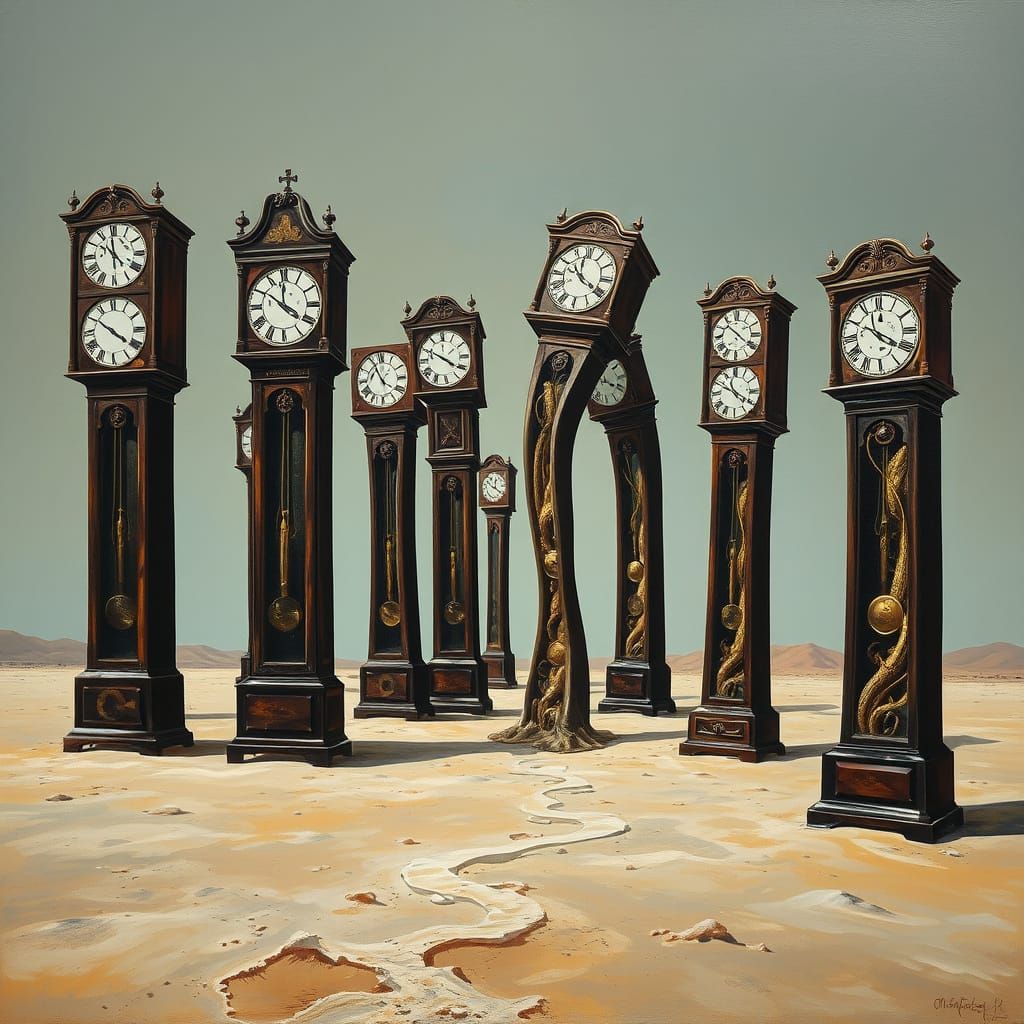 Surrealist Landscape of Melting Clocks in Vibrant Oil Colors