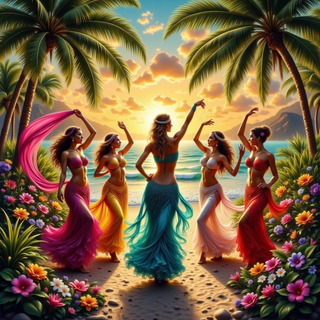 Belly Dancers Celebrate in Tropical Paradise with Golden Hou...