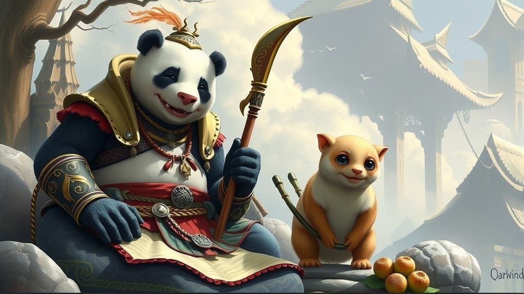 Galactic Pandalorian with Kermu in a Starry Environment