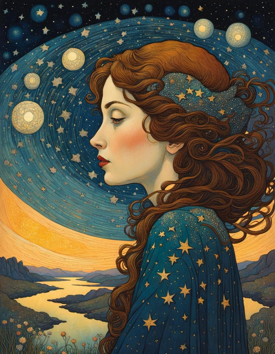 Cosmic Flight: A Starry Dreamscape in Golden Age Style