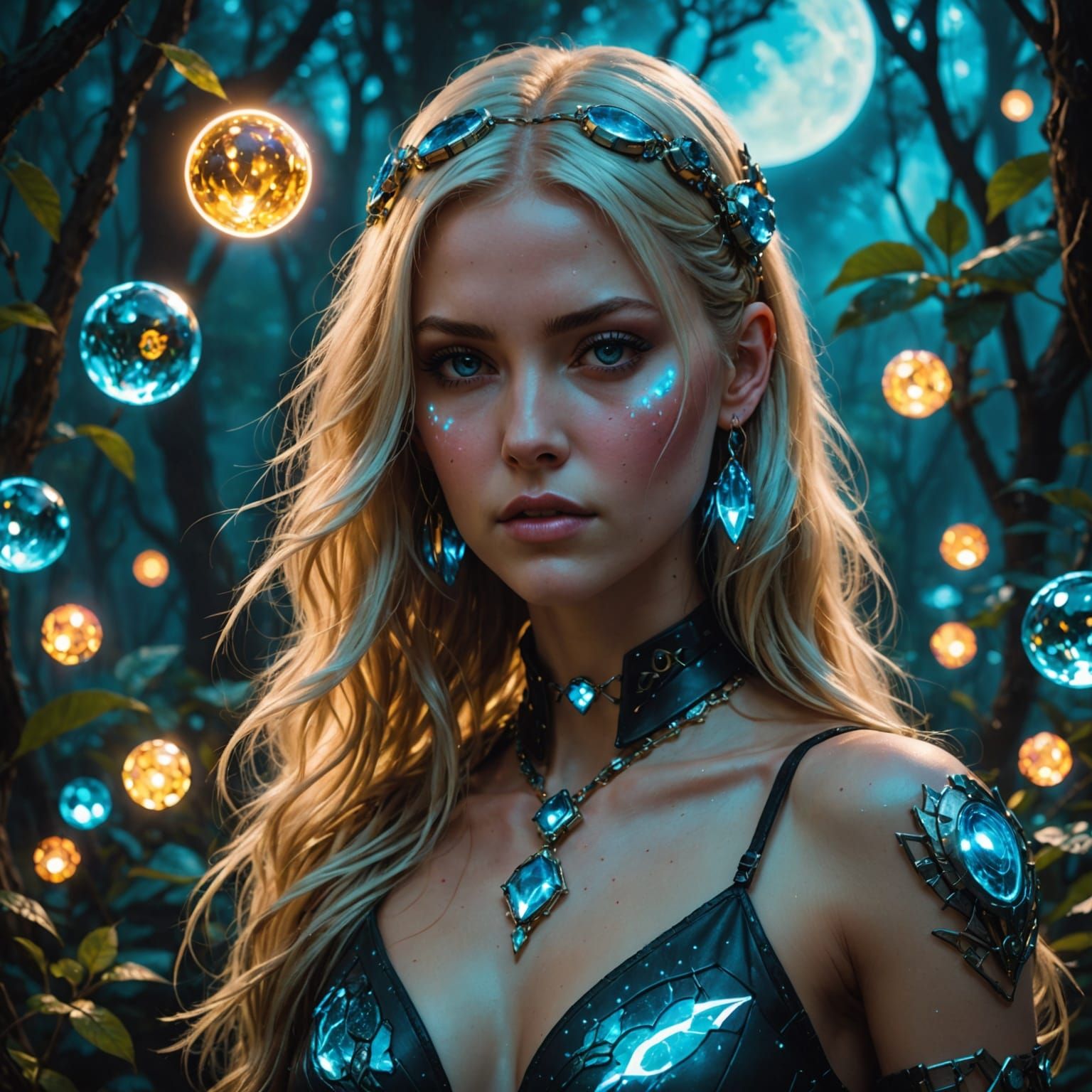 Cyberpunk Goddess of the Cosmos with Jewel Body and Glowing....