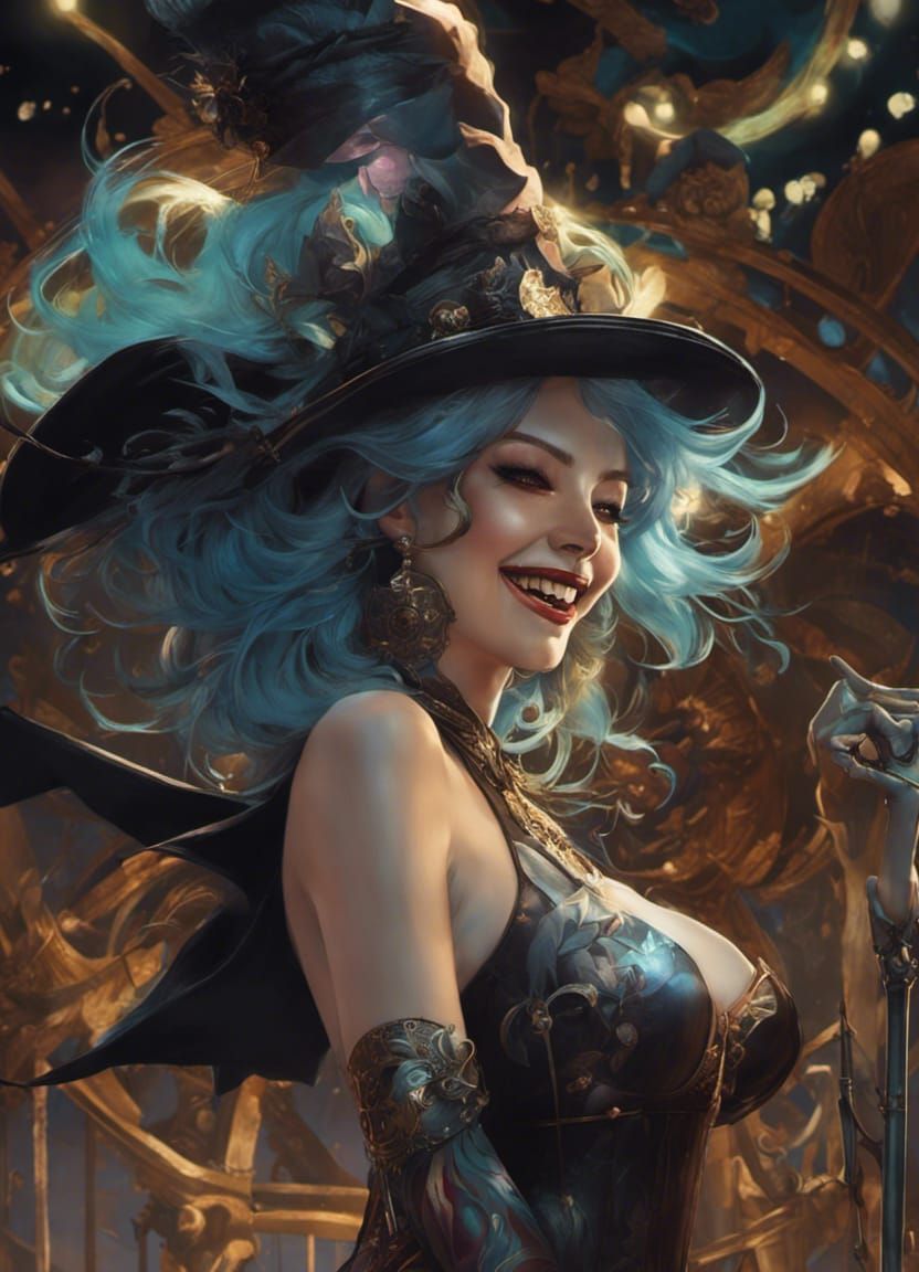 Art Nouveau Witch Laughing at Magic Carnival
