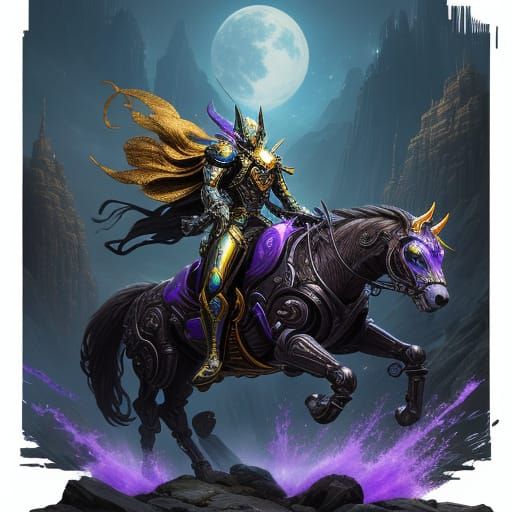 Cyberpunk Rogue Lord Rides Cybernetic Foxhound Across Floati...