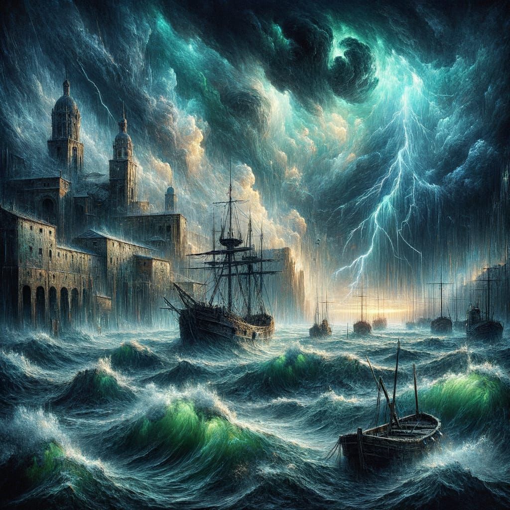 Surreal Storm: A Maritime Painting in Decay