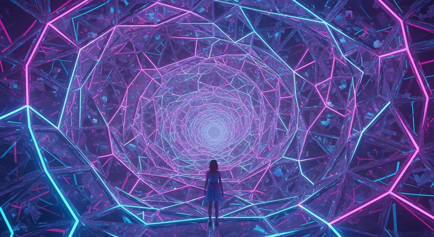 Futuristic Neon Lattice with Woman in Cyberpunk Style