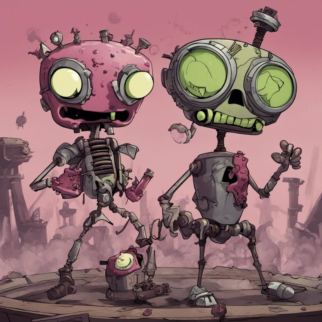 Invader Zim and Gir in Steampunk Style