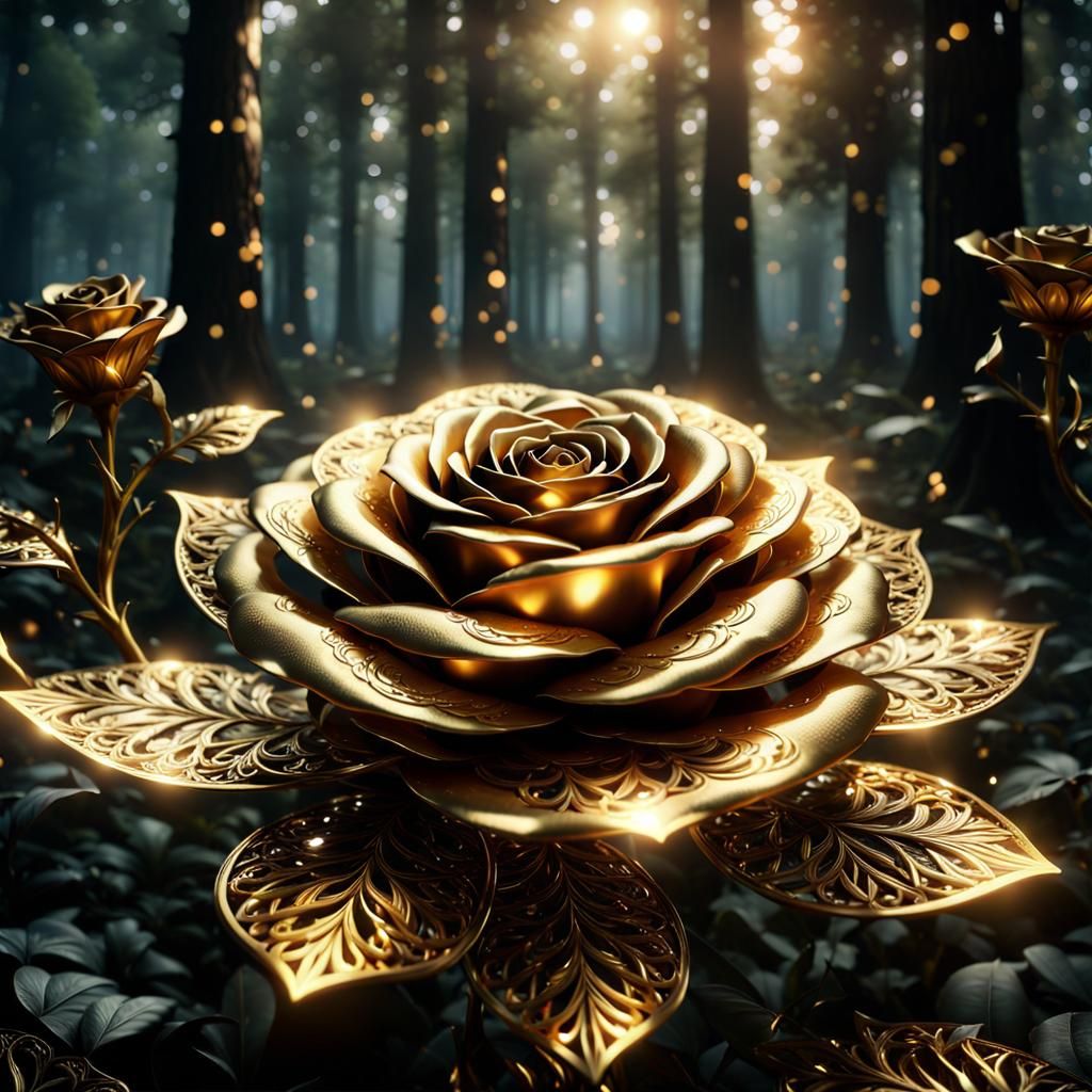 Enchanted Metal Rose in Dark Forest Wallpaper