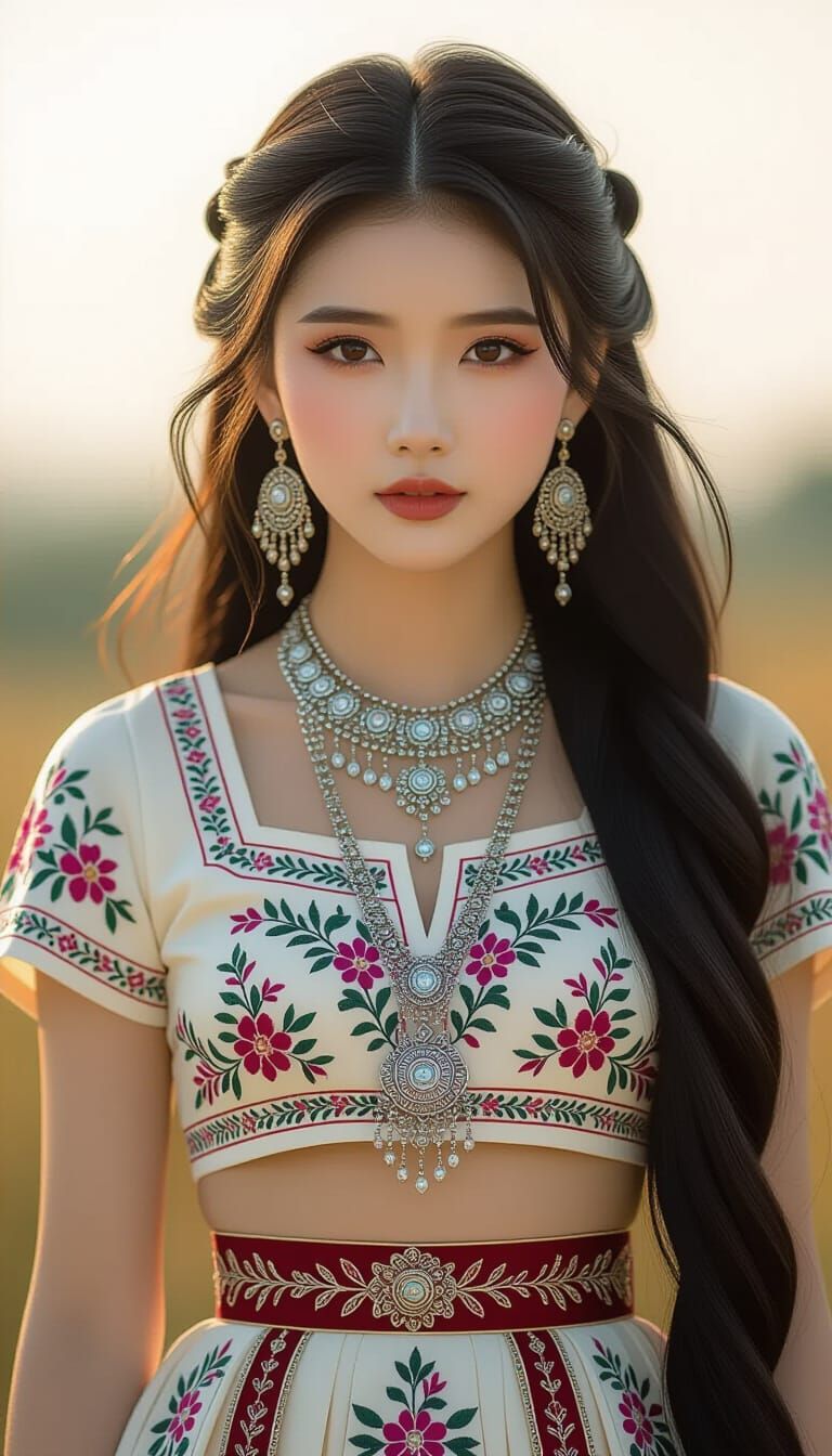 Hmong Girl in Traditional Dress with Art Nouveau Influences