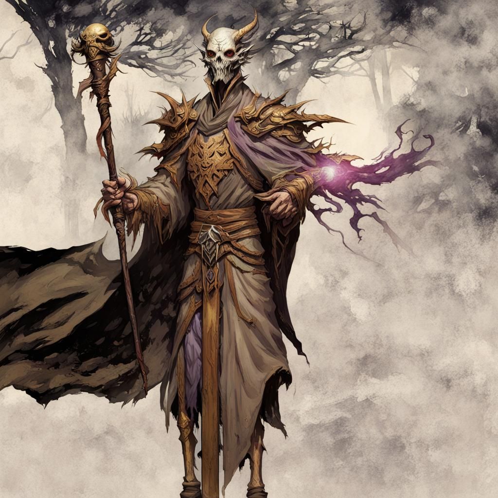 Undead Dragon Priest with Mask and Staff