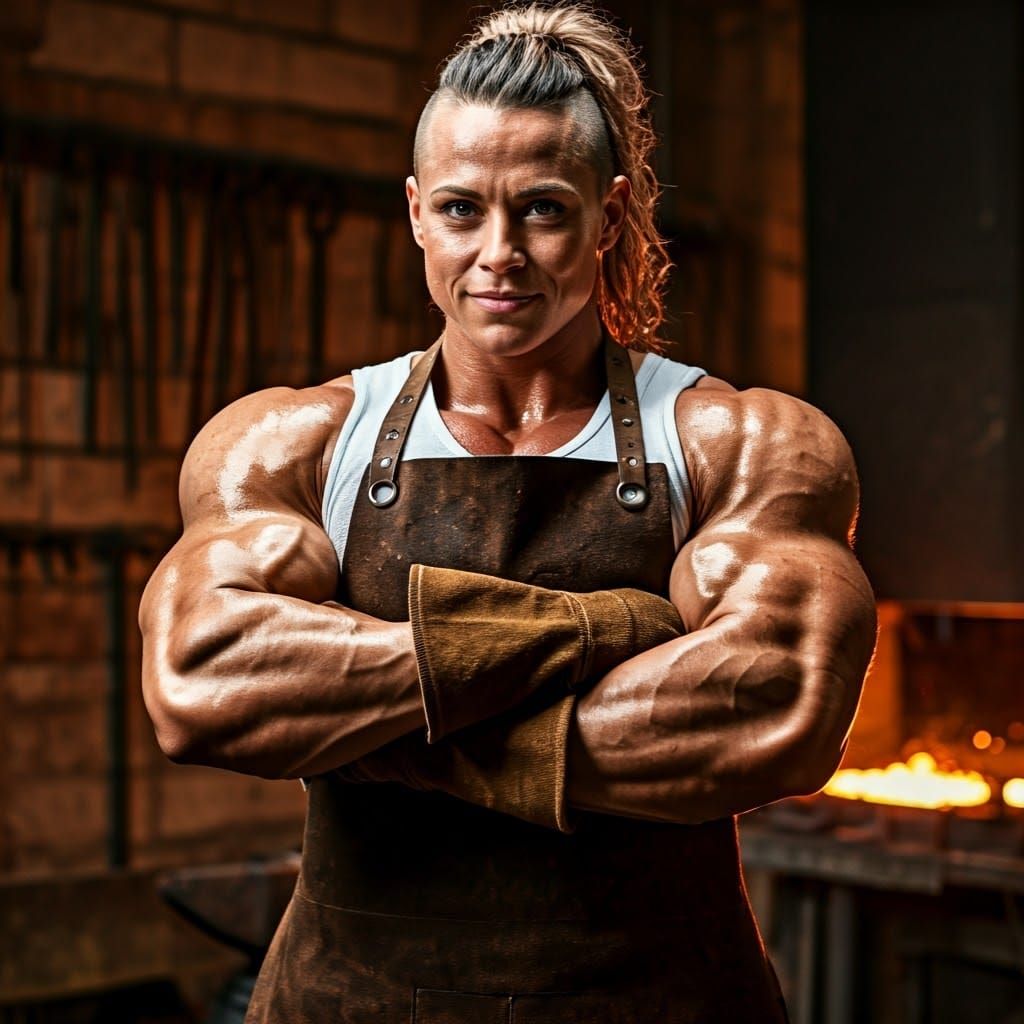 Strong Female Blacksmith in Action