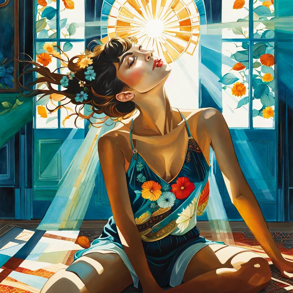 Woman in Sunlight: Watercolor and Alcohol Ink Portrait