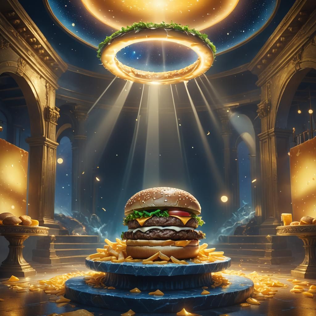 Cheeseburger on Pedestal: Vibrant Digital Art