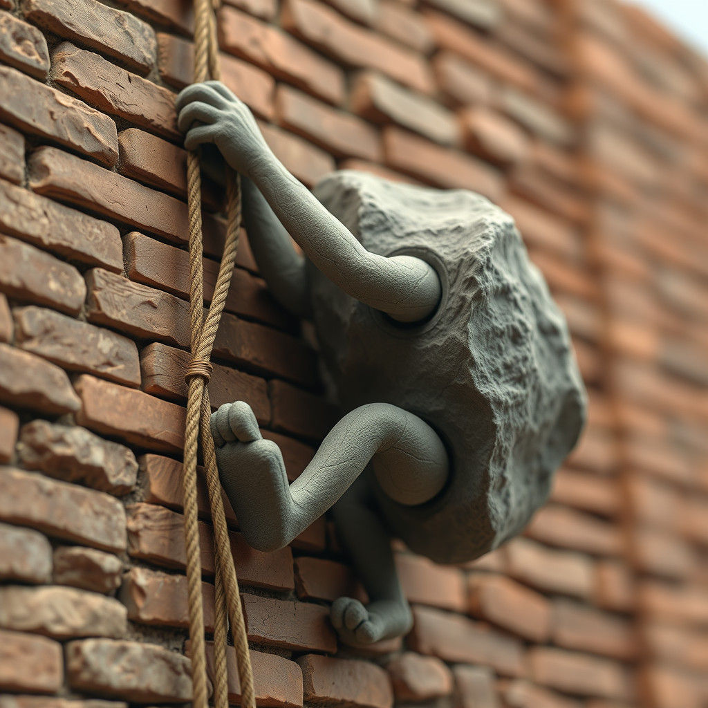 Humorous Claymation Boulder Climbs Brick Wall
