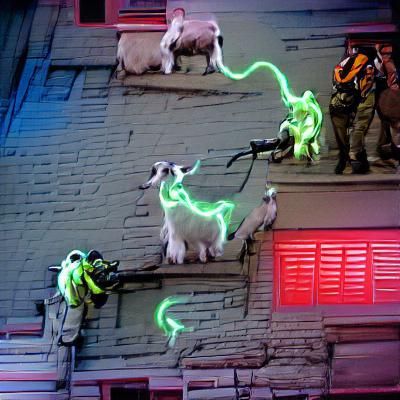 Cartoon Goat in Ghostbusters Uniform