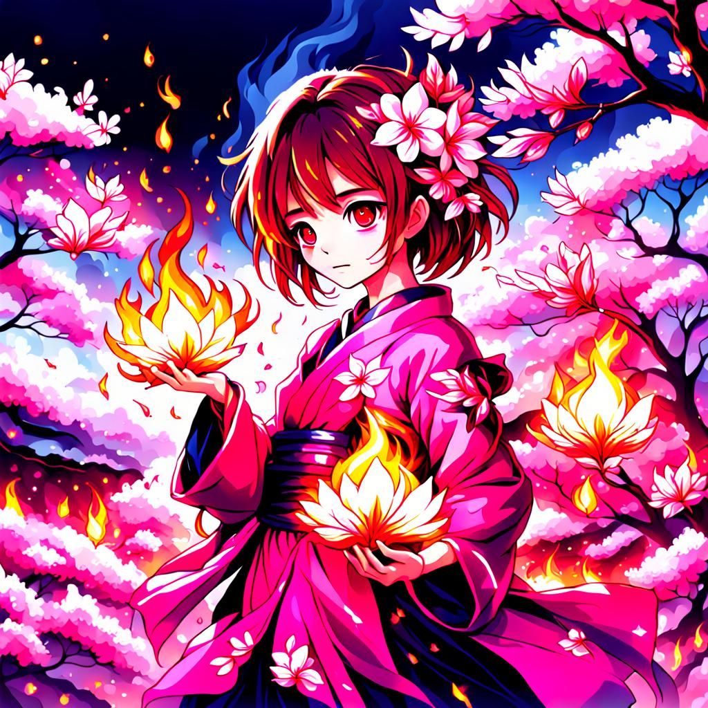 Fantasy Sakura and Fire: A Magical Creation
