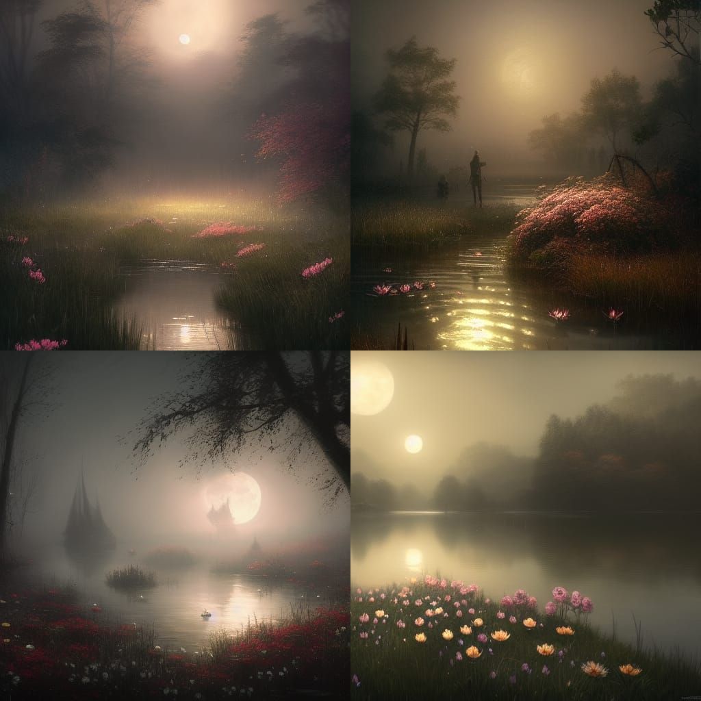 Moonlit Foggy Pond: A Dark Fantasy Masterpiece
