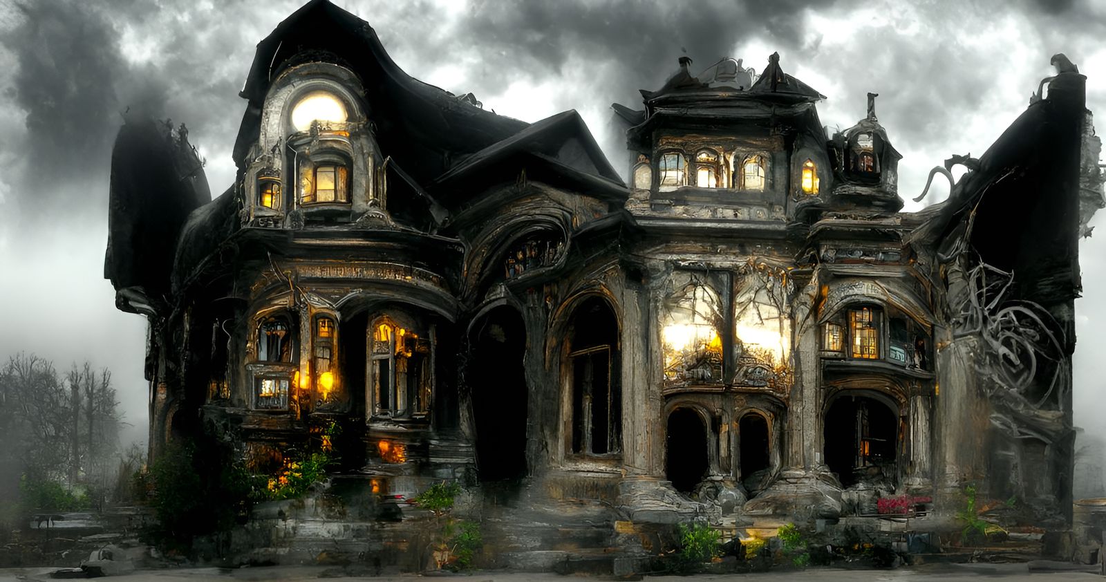 Haunted Victorian House on a Gloomy Night
