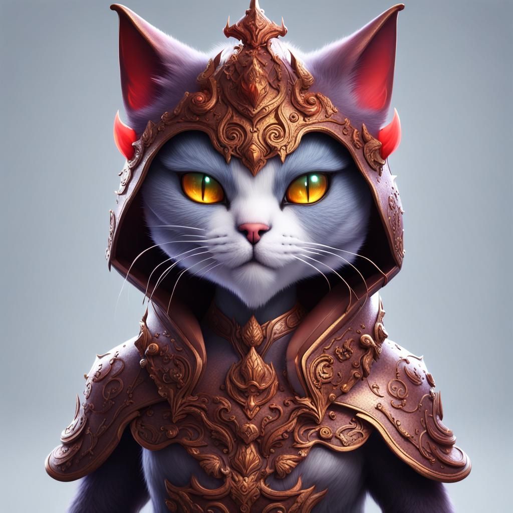 Cute Demonic Cat Avatar in Detailed Digital Painting