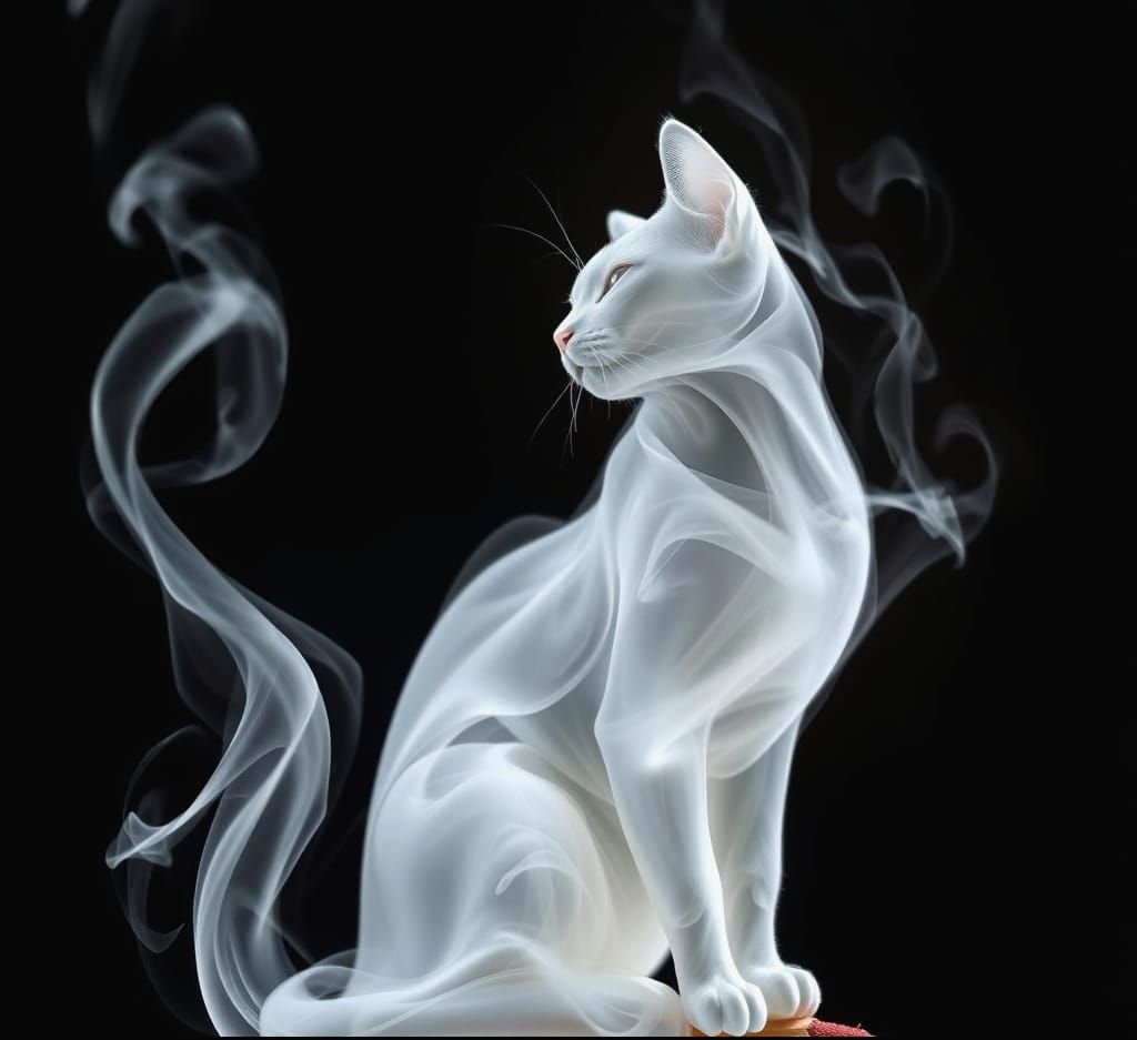 Ethereal White Cat in Smoke
