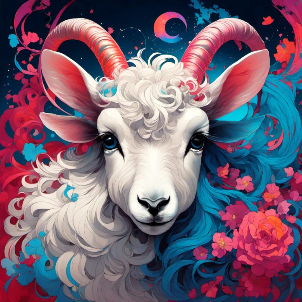 Cute Lamb with Color Wash Digital Art Style
