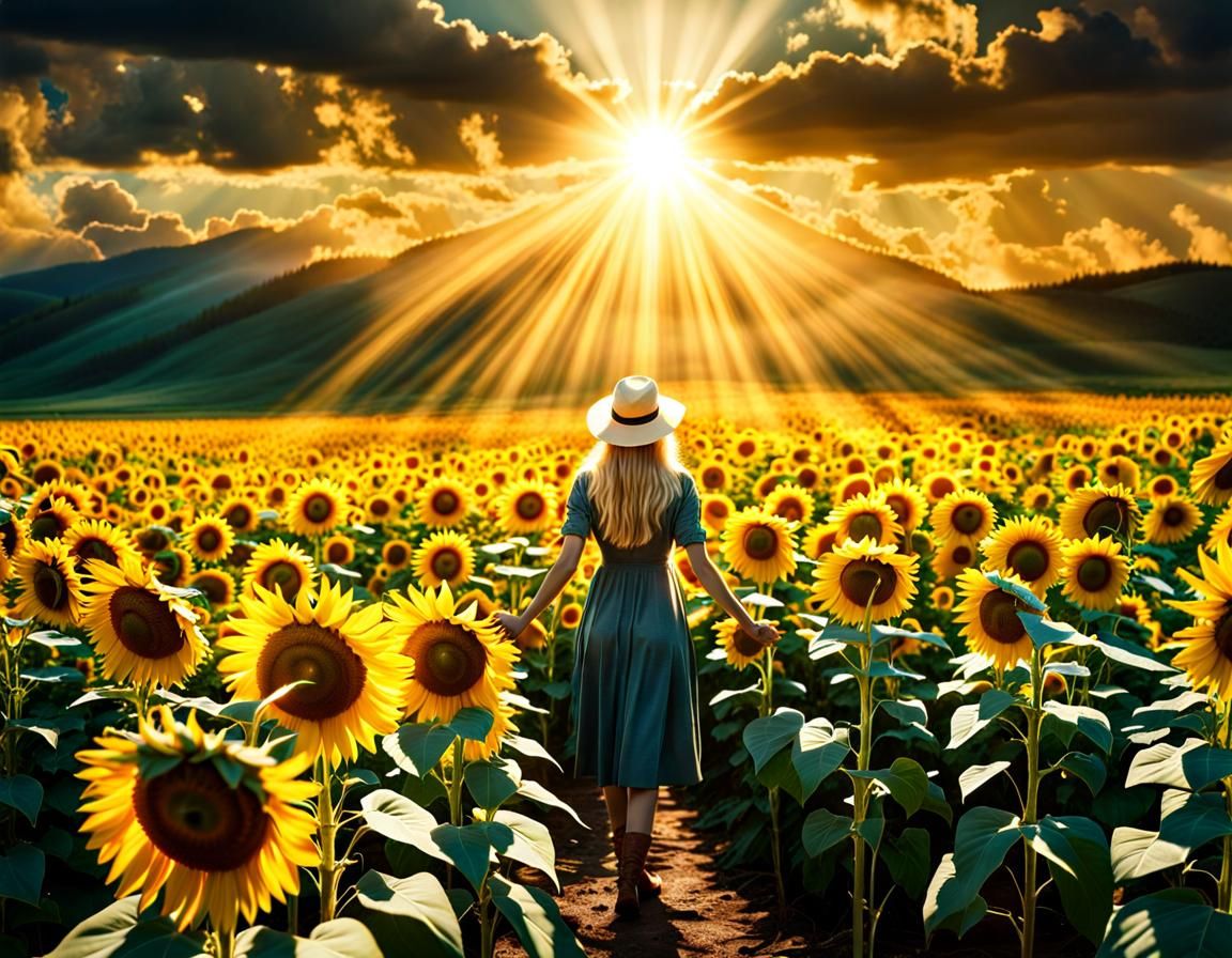 Sunflower Field God Rays, Fantasy Concept Art