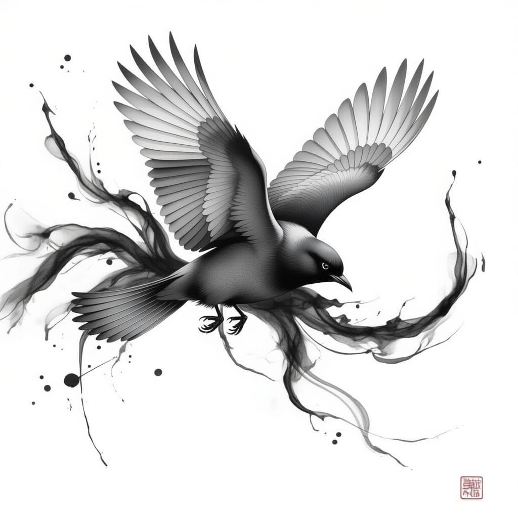 Dynamic Greyscale Bird in Alcohol Ink Style