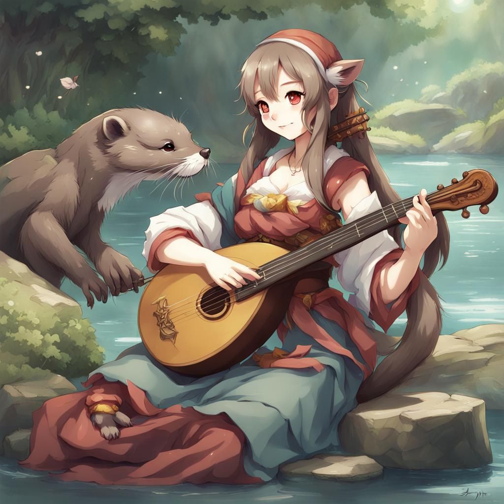 Anime Style Otter Bard with Lute
