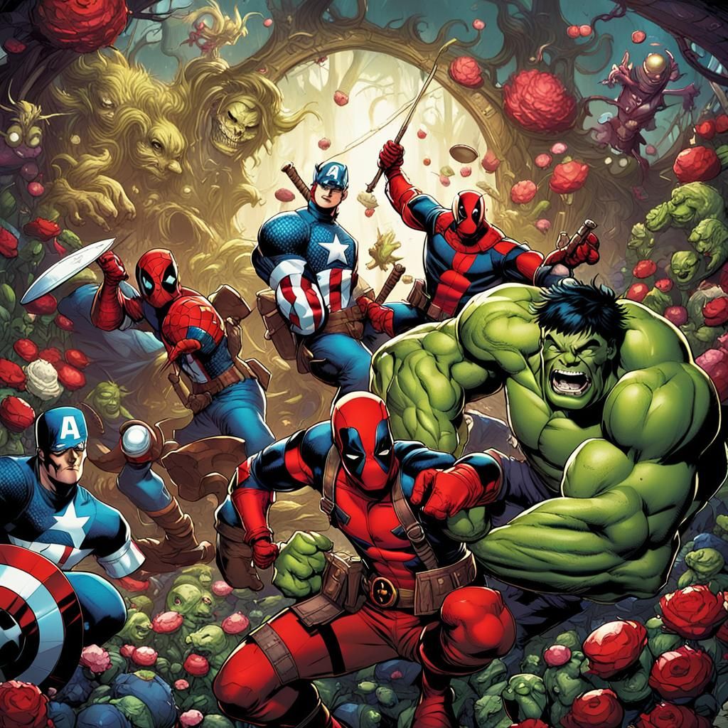 Marvel Heroes in Wonderland: Anime Cel-Shaded Style