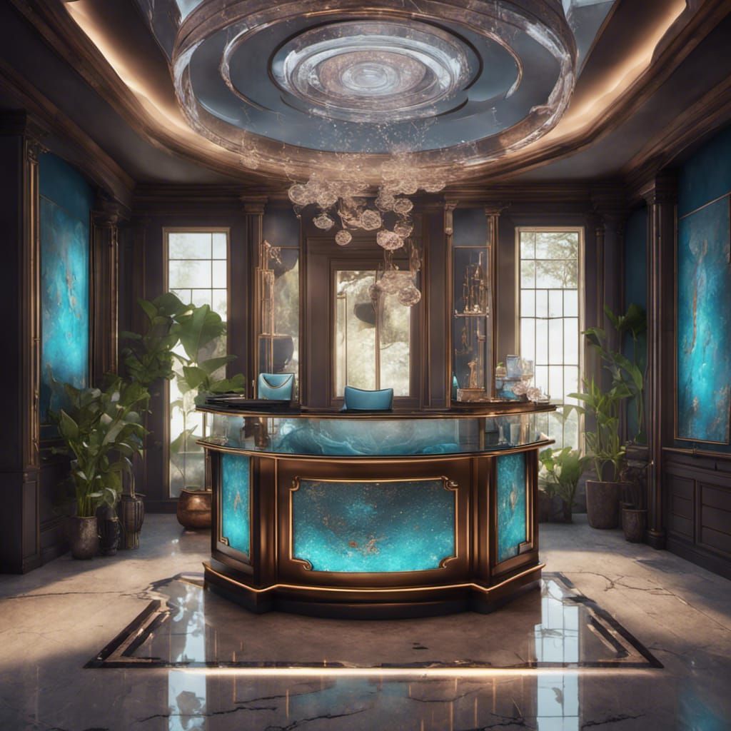 Indian Salon Reception Desk: Detailed Matte Painting