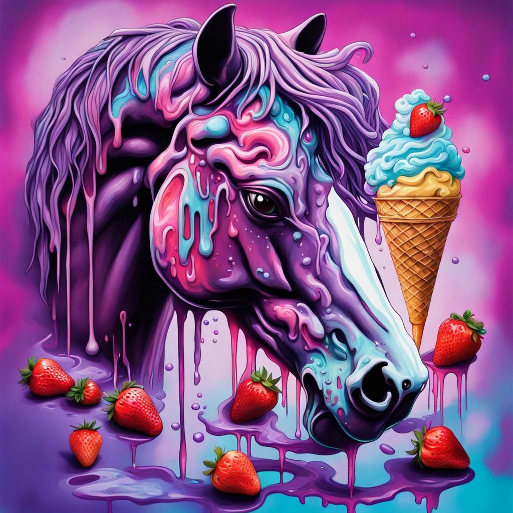 Psychedelic Horse Enjoys Ice Cream, Graffiti Art Style