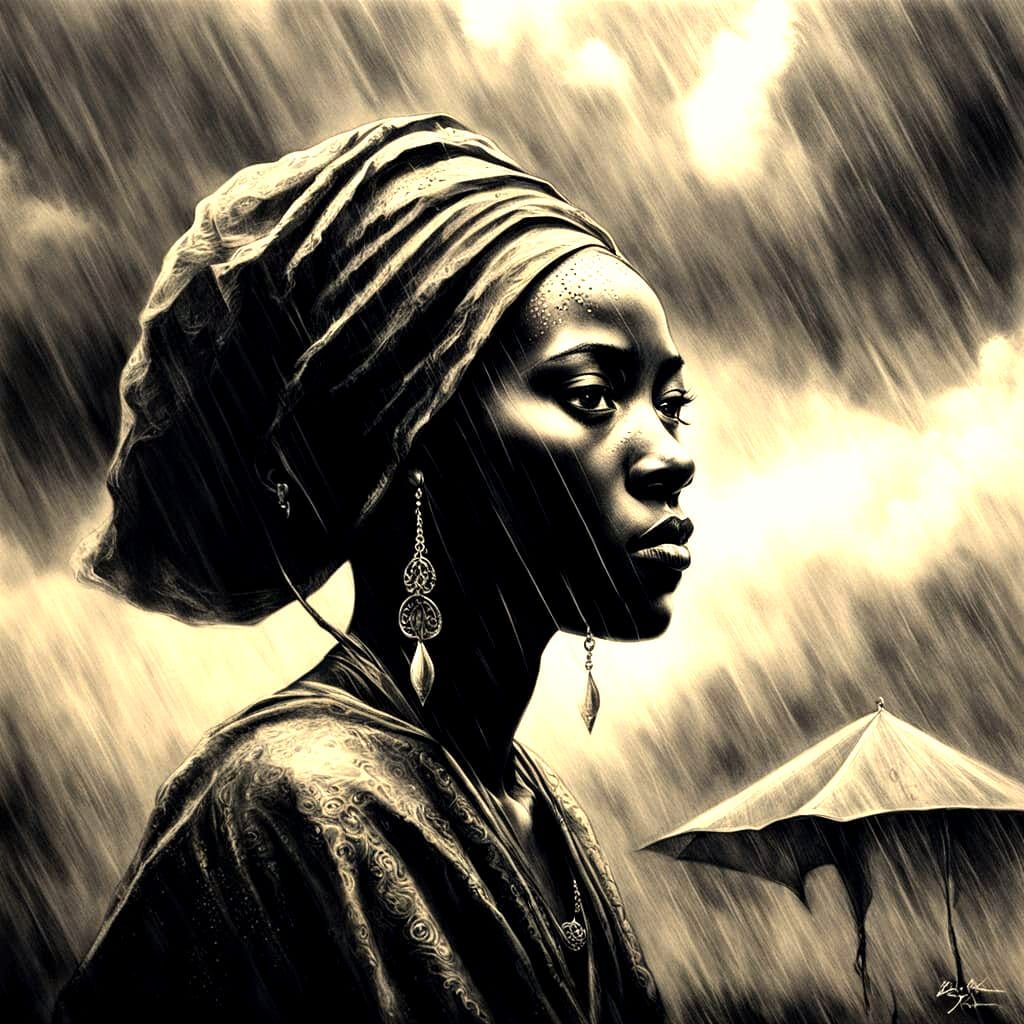 African Woman in Veil, Hyperealistic Fantasy Portrait