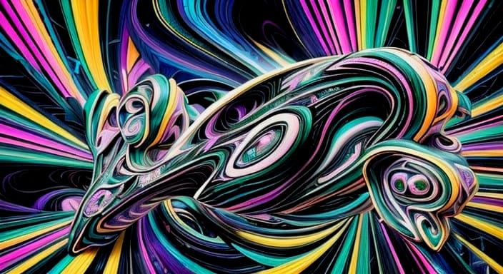 Vibrant Optical Illusion in Cyberpunk Aesthetic