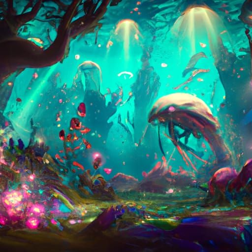Bioluminescent Underwater Paradise in 3D
