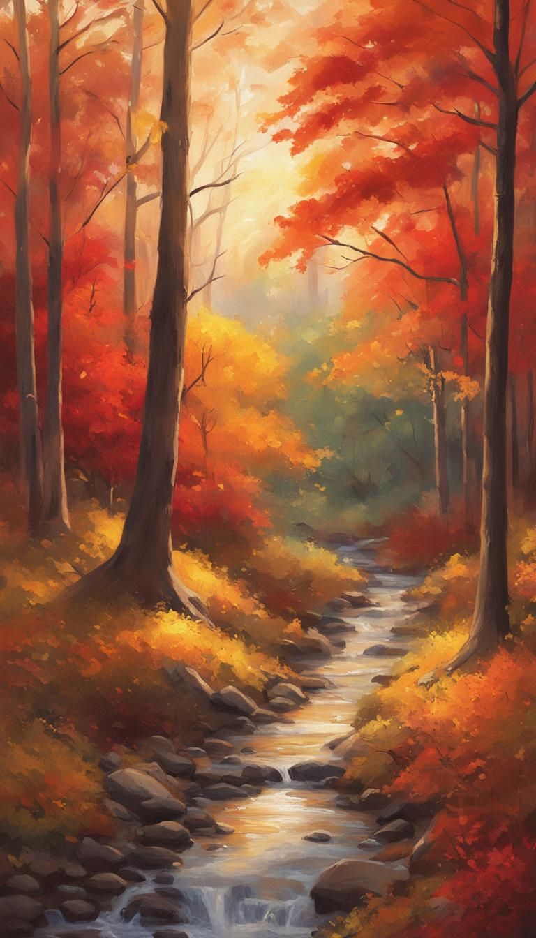 Forest Path in Autumn Sunlight: Fantasy Realism