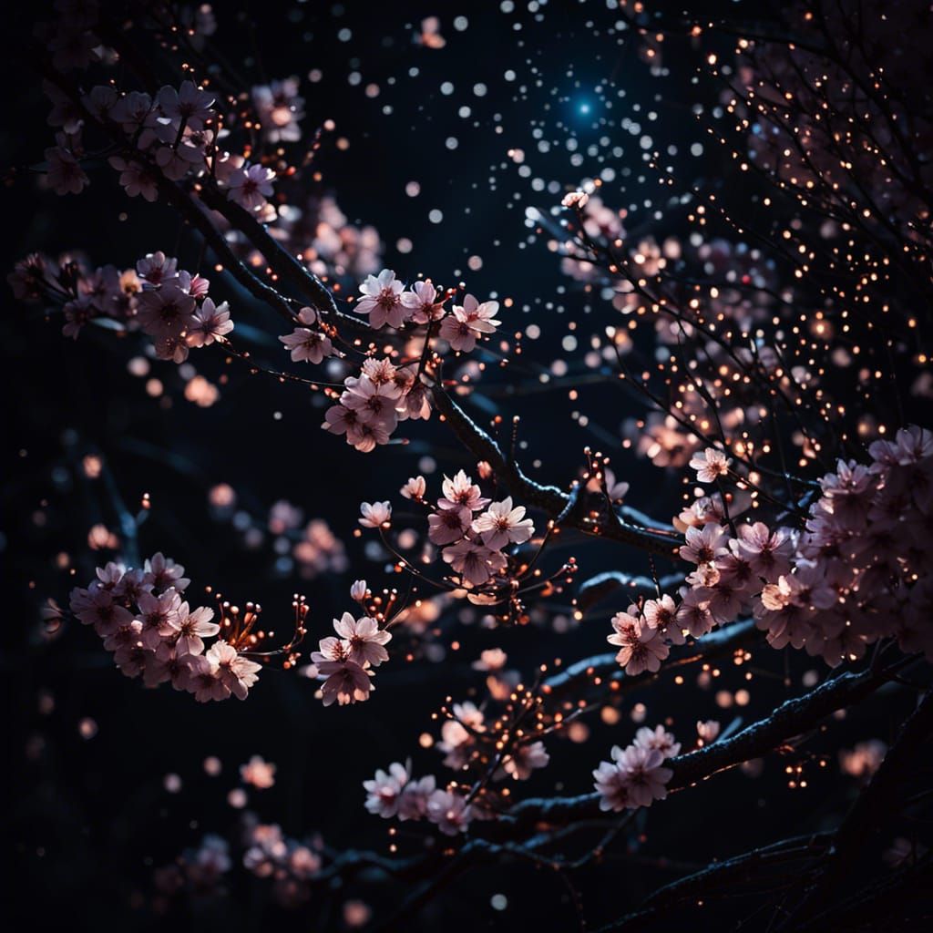 Celestial Cherry Blossom Tree at Midnight