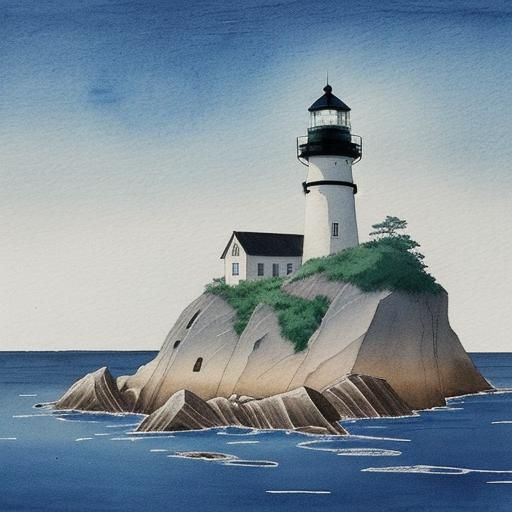 Minimalist Lighthouse in Watercolor and Fine Ink
