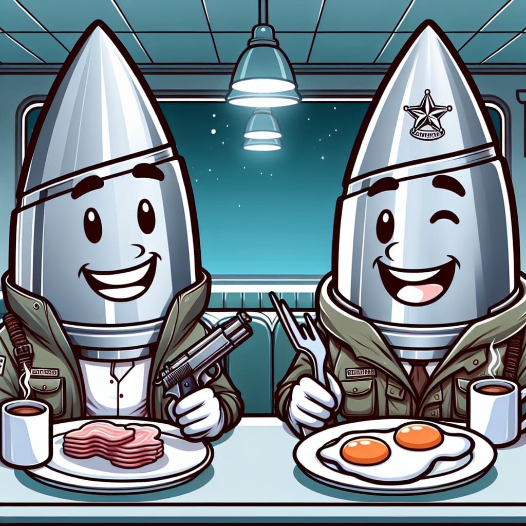 Cartoon Silver Bullets Enjoying a Meal in Diner