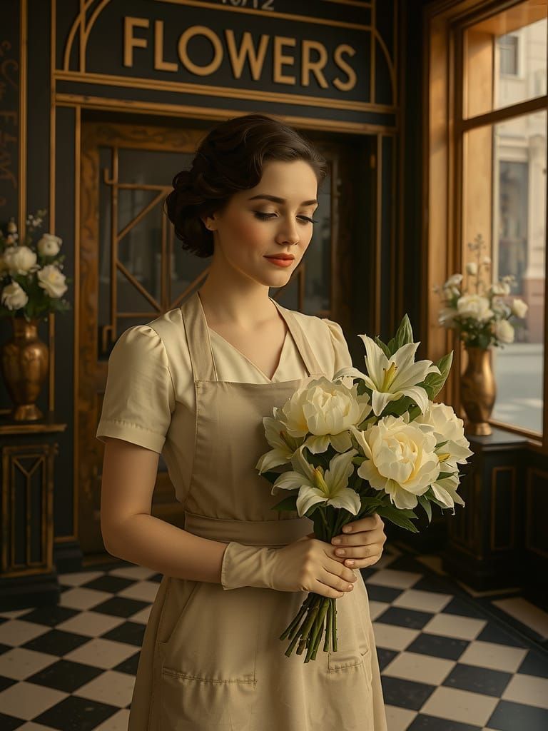 Mid-Century Flower Shop Portrait With Vintage Charm