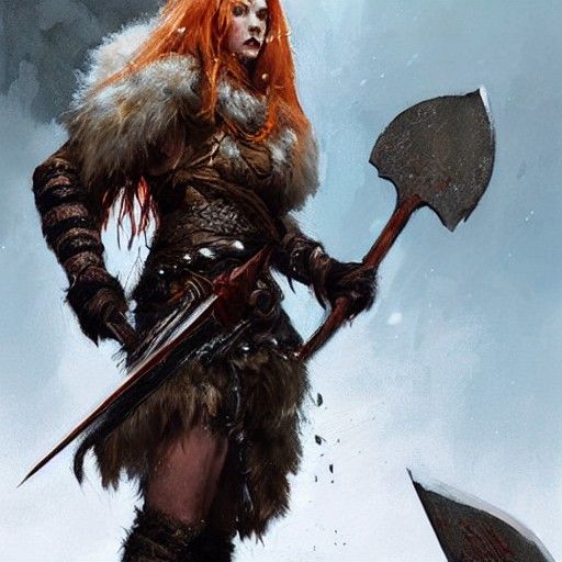 Epic Ginger Woman Warrior in Fantasy Battle