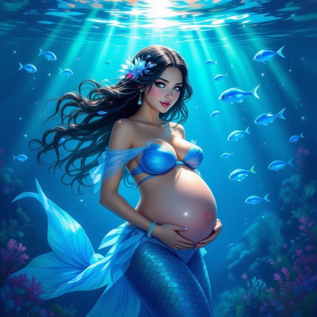 Hypnotized Pregnant Mermaid in Mystical Underwater Realm